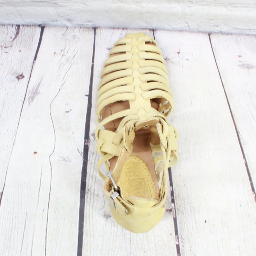 Latigo Smile Yellow Leather Cage Casual Huarache Wedge Sandal Size 7 M - Picture 6 of 9